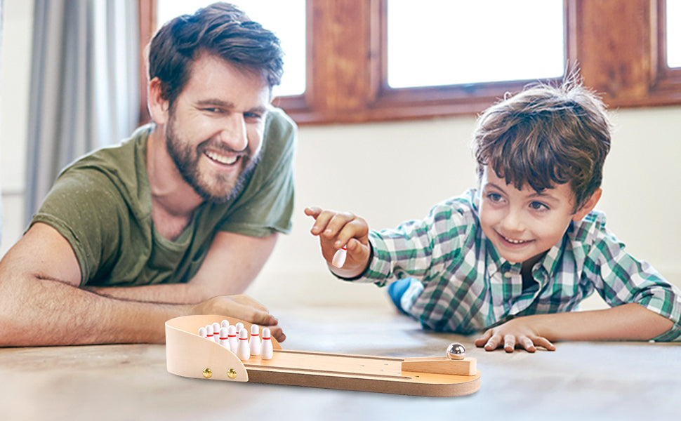 Woods™ - Mini Bowling Game - Wooden Bowling Alley