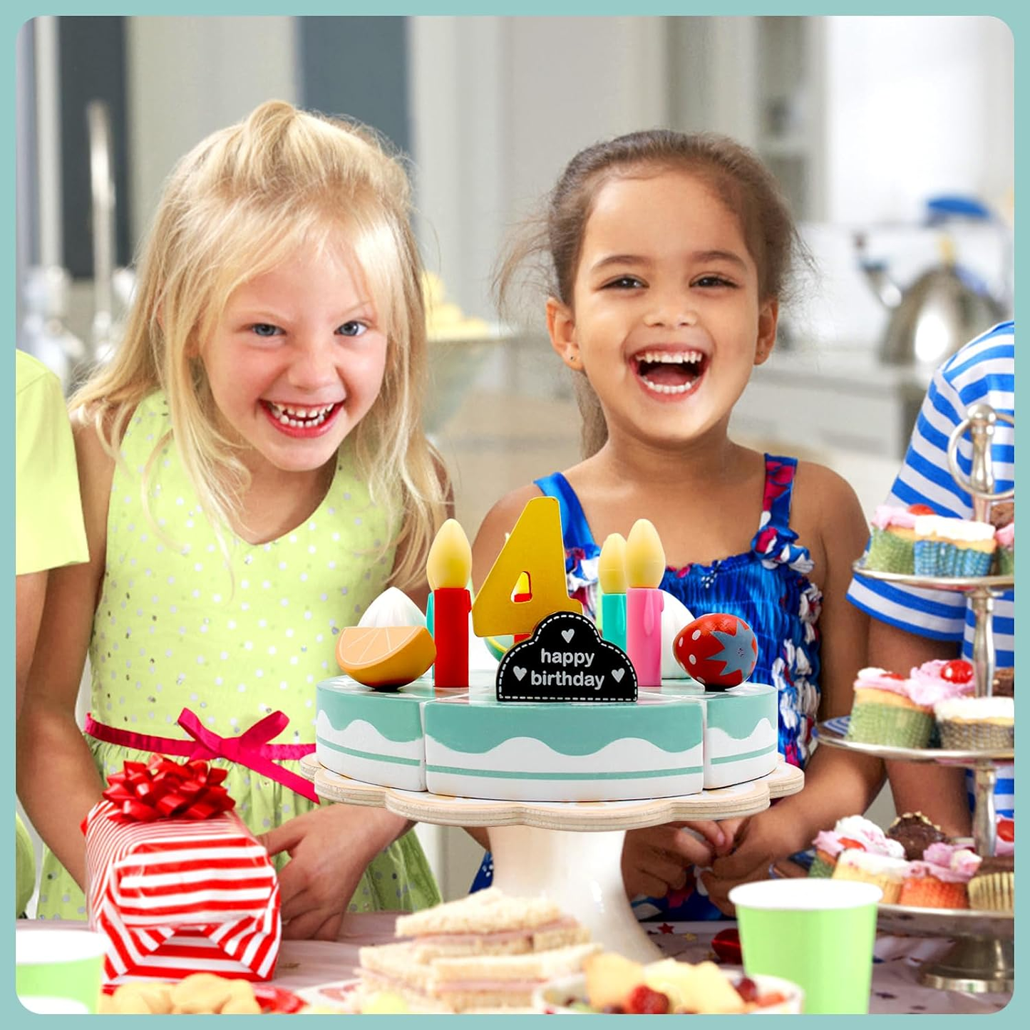 TinyChef – Educational & Fun – Wooden Kitchen Set with Cake and Accessories