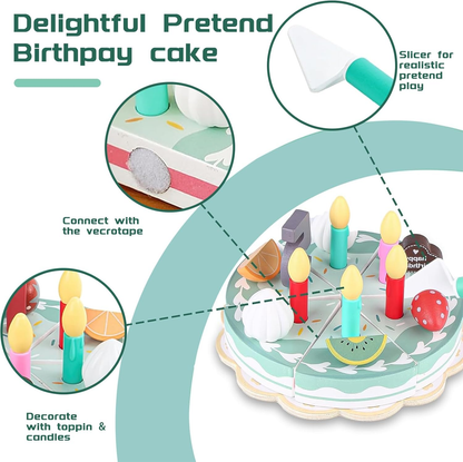 TinyChef – Educational & Fun – Wooden Kitchen Set with Cake and Accessories