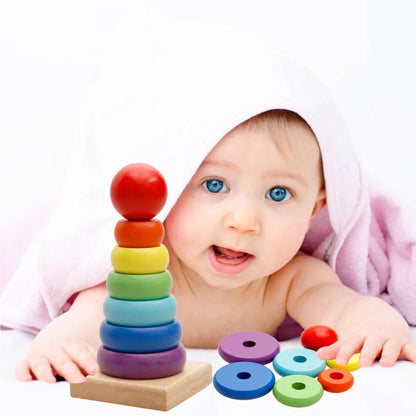 Rainbow Stacker™ – Colorful Tower Fun – Wooden Stacking Tower